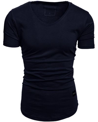 REPUBLIX T- BRANDON Oversize Basic Shirt mit V-Ausschnitt - Blau