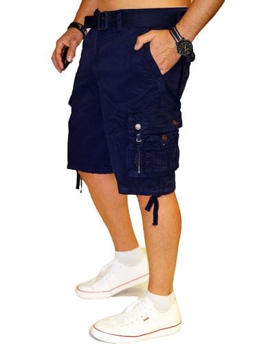 Rmk Cargoshorts Bermuda kurze Hose Set Short + Gürtel in Unifarbe, aus Baumwolle - Blau