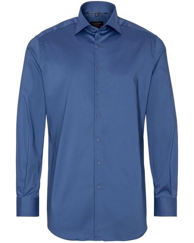 Eterna Klassische Bluse MODERN FIT Performance Shirt Langarm Hemd twill dunkelblau