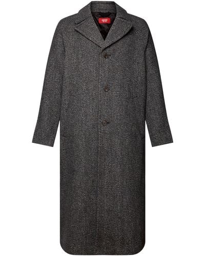 Esprit Wintermantel Mantel im Fischgrat-Design aus Wollmix - Grau