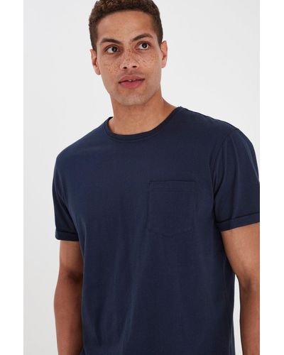 Blend Einfarbiges Rundhals T-Shirt aus Baumwolle BHNASIR (1-tlg) 4034 in Dunkelblau