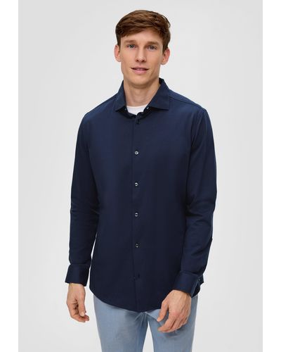 S.oliver Langarmhemd Anzughemd aus Baumwolljersey Blende - Blau