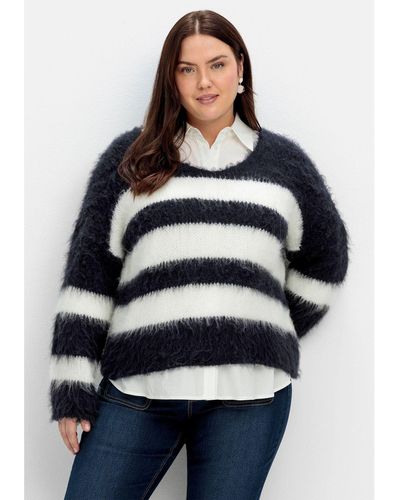 Sheego V-Ausschnitt-Pullover Große Größen in flauschiger Qualität - Blau