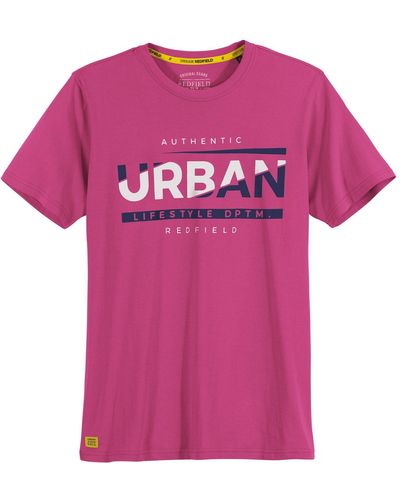 Redfield Rundhalsshirt Große Größen T-Shirt fuchsia Print Authentic Urban - Pink