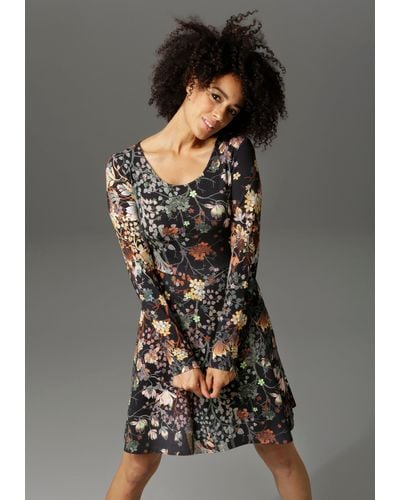 Aniston CASUAL Jerseykleid mit Blumendruck oder in uni Schwarz - Mehrfarbig