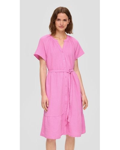 S.oliver Minikleid Baumwollkleid mit und Eingrifftaschen Raffung - Pink
