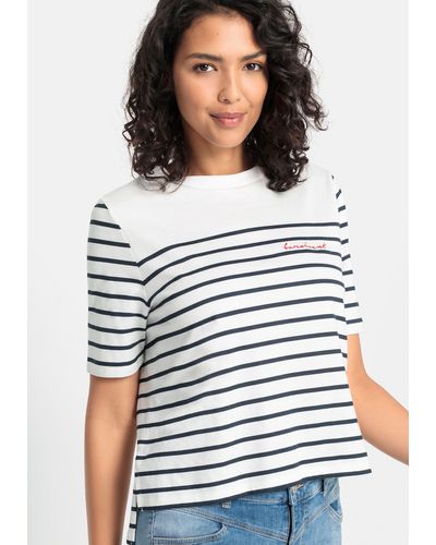 Lascana T-Shirt mit Streifen, Kurzarmshirt aus Baumwolle, schlanke Optik, Basic - Weiß
