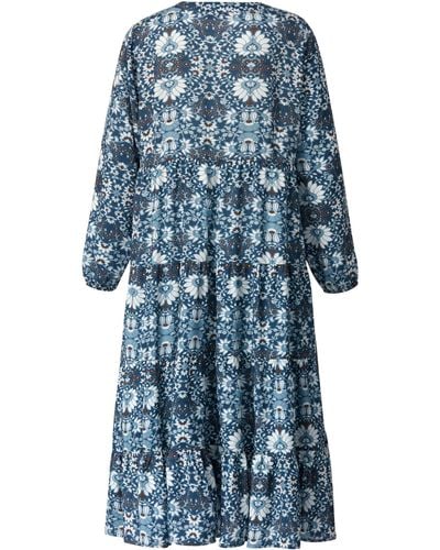 Janet & Joyce Sommerkleid Midikleid A-Line floraler Druck Tunika-Ausschnitt - Blau