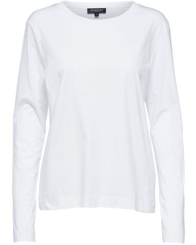 SELECTED T- Longsleeve Shirt Basic Sweater SLFSTANDARD Dünner Pullover (1-tlg) 3831 in Weiß