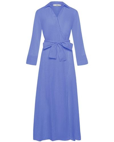 0039 Italy Midikleid Kleid HAVANNA NEW aus Leinen - Blau