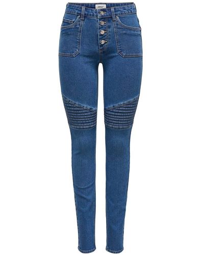 ONLY Skinny-fit-Jeans ONLHUSH MID WAIST SK POC PIM DNM mit Biker Details - Blau