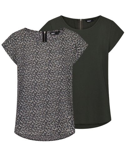 ONLY T- Top ONLVIC Regular Fit (2-tlg) Basic Kurzarm Tee Shirt mit Rundhalsausschnitt - Schwarz