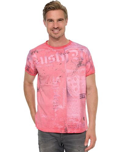 Rusty Neal T-Shirt mit Allover-Print im Used-Look - Pink