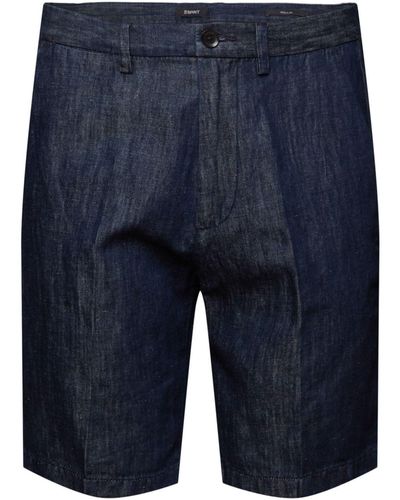 Esprit Chino-Shorts aus Baumwolle und Leinen (1-tlg) - Blau