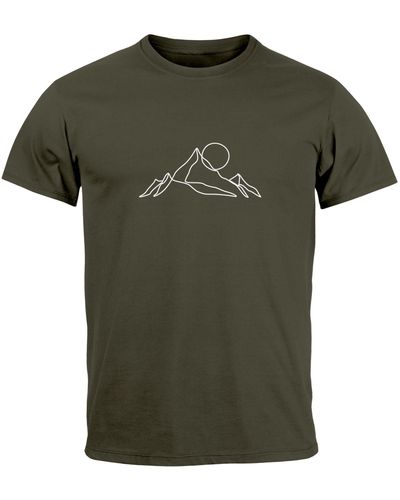 Neverless T-Shirt Berge Wandern Brustprint Aufdrucke Gebirge Outdoor mit Print - Grün