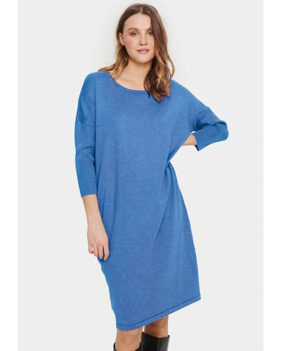 Saint Tropez Sommerkleid MilaSZ R-N Dress mit 3/4 Ärmel - Blau