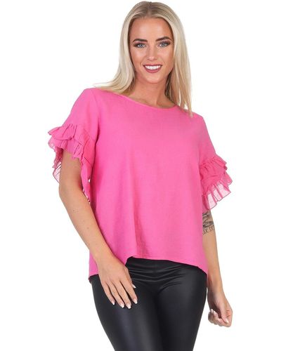 Mississhop Kurzarmshirt Charmantes Volant-Ärmel-Shirt – 100% Baumwolle M. 389 - Pink