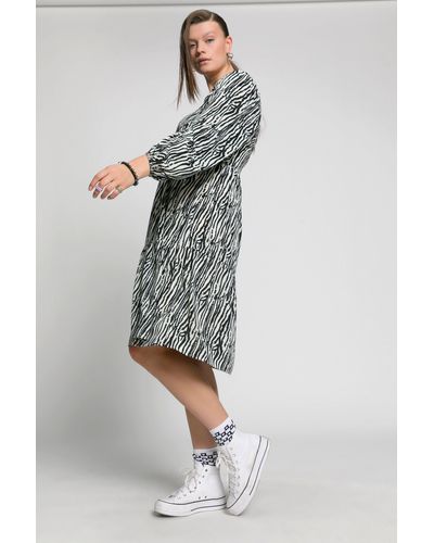 Studio Untold Jerseykleid Zebra-Kleid A-Line Carree-Ausschnitt Langarm - Grau