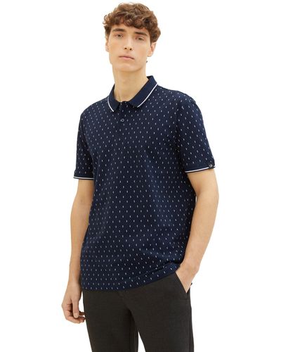Tom Tailor Denim Poloshirt mit Minimal-Print und aus reiner Baumwolle - Blau