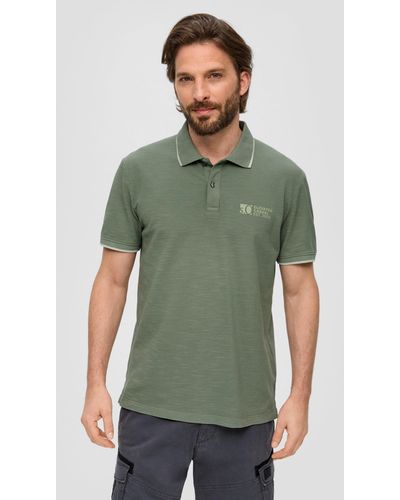 S.oliver Kurzarmshirt Poloshirt mit Logo-Print Streifen-Detail - Grün
