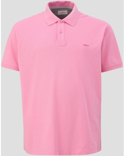 S.oliver Kurzarmshirt Poloshirt mit kleinem Label-Print - Pink