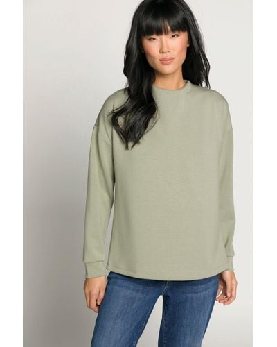 Gina Laura Sweatshirt Boxy-Sweater Identity U-Boot-Ausschnitt Langarm - Grün