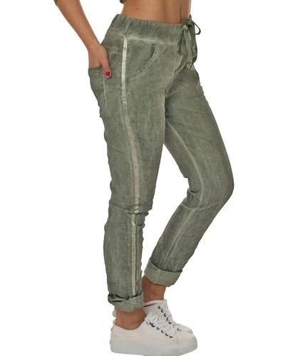Charis Moda Jogg Pants Jogpants im stylischen Used Look mit Streifen an der Seite - Grün