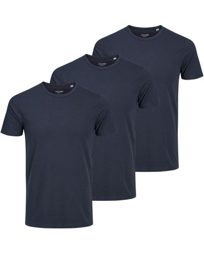 Jack & Jones T-Shirt BASIC für jeden Tag schlichten Design im 3er Pack - Blau