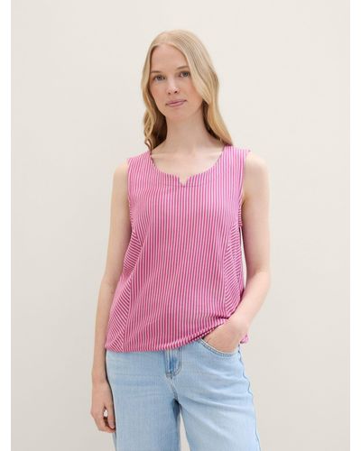 Tom Tailor T-Shirt Gestreiftes Top mit Bio-Baumwolle - Pink