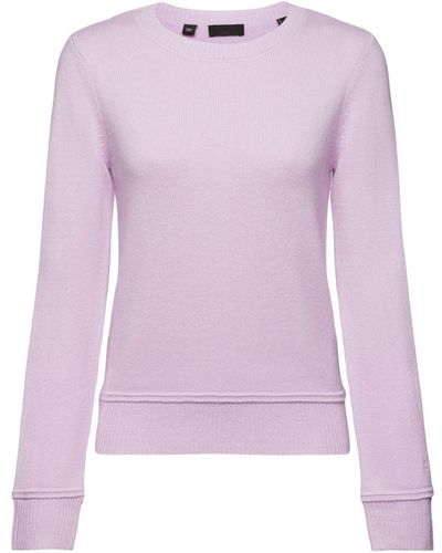 Esprit Rundhalspullover Kaschmirpullover mit Rundhalsausschnitt - Pink