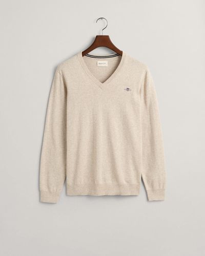 GANT Sweatshirt CLASSIC COTTON V-NECK, LIGHT BEIGE MELANGE - Natur