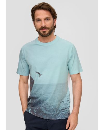 S.oliver Kurzarmshirt T-Shirt mit Fotoprint - Blau