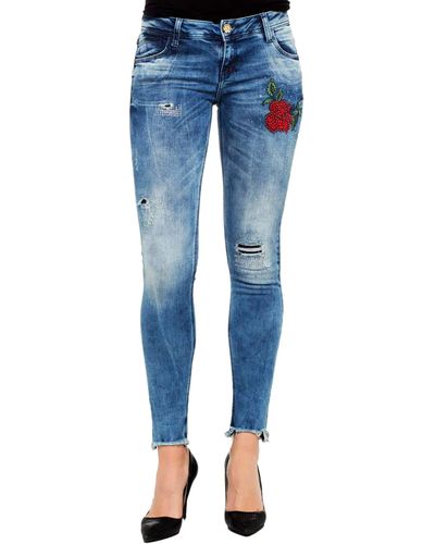 Cipo & Baxx Slim--Jeans mit stylischen Stickdetails in Skinny Fit - Blau