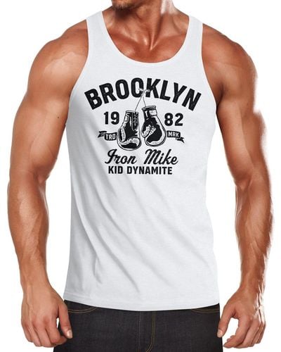 Neverless Tanktop Tank-Top Boxen Iron Mike Brooklyn Retro Design Muskelshirt Muscle Shirt ® mit Print - Weiß