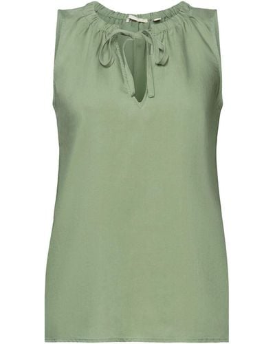 Edc By Esprit Blusentop Ärmellose Bluse mit elastischem Kragen - Grün