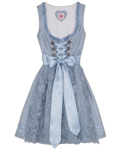 Spieth & Wensky Baldwin- 2-teiliges Midi- Kleid Dirndl Trachtenkleid kurz - Blau
