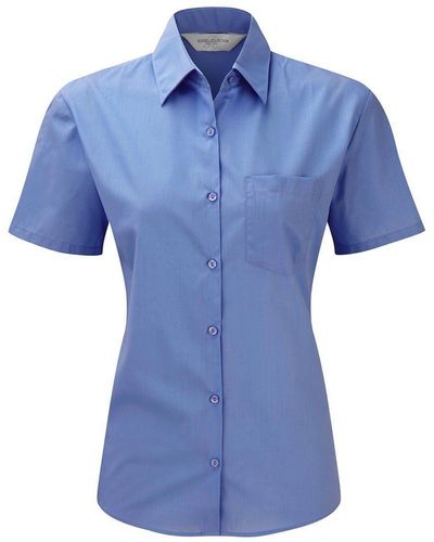 Russell Hemdbluse Russel Business Oberteil Longsleeve Bluse T-Shirt kurzarm - Blau