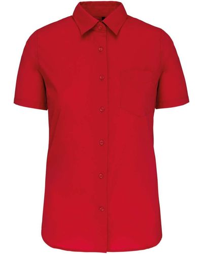 Kariban Hemdbluse Bluse Kurzarm T- Rundhals Top Oberteil Shirt Tunika - Rot