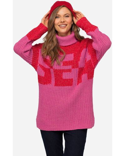 Laurasøn Strickpullover Pullover Colorblocking Wording SEA zweifarbig - Pink