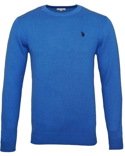 U.S. POLO ASSN. Pullover Sweater Strickpullover R-Neck Burt (1-tlg) - Blau