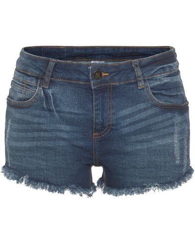 Buffalo Jeanshotpants mit Fransen am Saum, Shorts aus elastischer Baumwolle - Blau