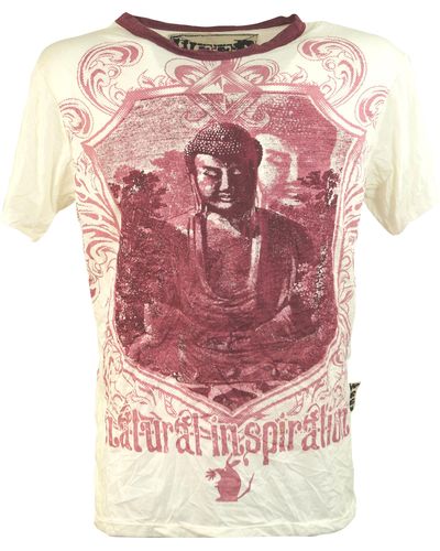 Guru-Shop Weed T-Shirt - Buddha weiß Festival, alternative Bekleidung, Goa Style - Pink