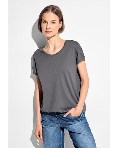 Cecil T-Shirt mit abgerundetem V-Ausschnitt - Grau