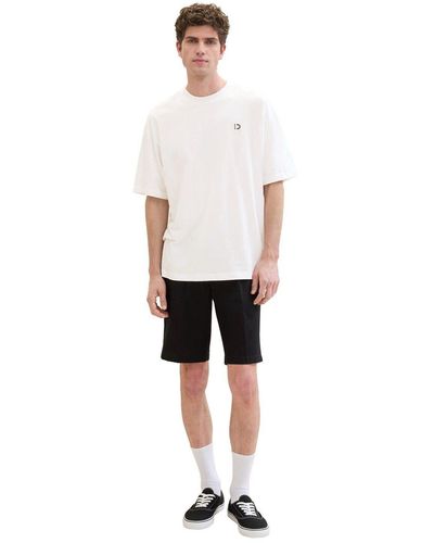Tom Tailor Stoffhose regular linen shorts, Black - Weiß