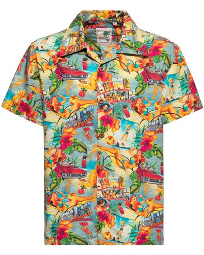 King Kerosin Kurzarmhemd Miami & Long Beach Allover-Print mit sommerlichem Flair - Mehrfarbig