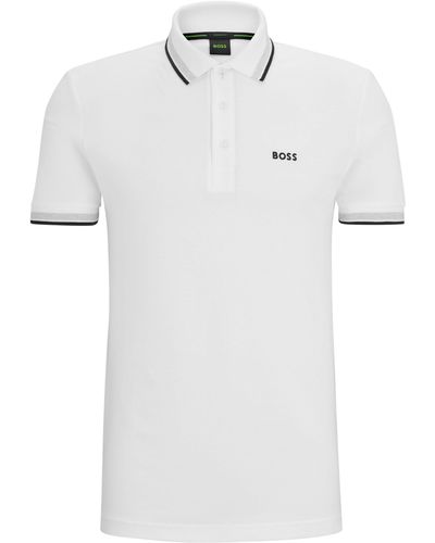 BOSS Poloshirt Paddy mit kontrastfarbenen Streifen am Kragen - Weiß