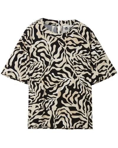 Tom Tailor Blusenshirt easy shape blouse, black cut palmtree design - Schwarz