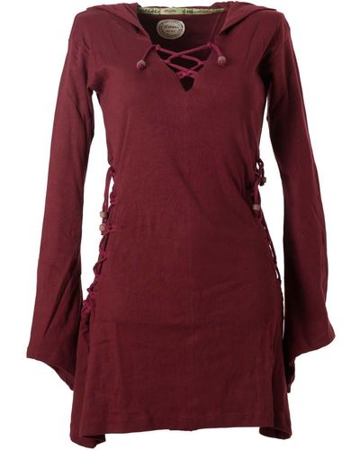 Vishes Zipfelkleid Elfenkleid mit Zipfelkapuze Bändern zum Schnüren Ethno, Hoody, Gothik Style - Rot