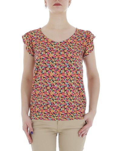 Ital-Design Kurzarmbluse Elegant (85987250) Rüschen Print Top & Shirt in Orange - Pink