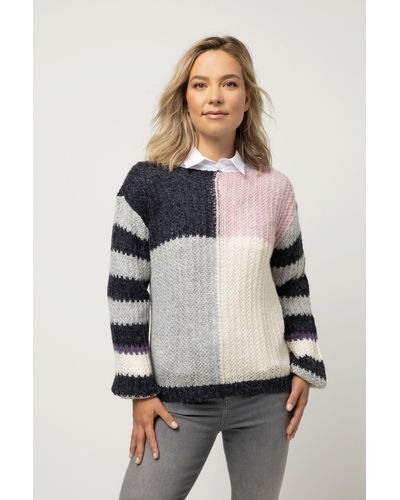 Gina Laura Strickpullover Pullover Oversized Colorblocking Rundhals Langarm - Natur